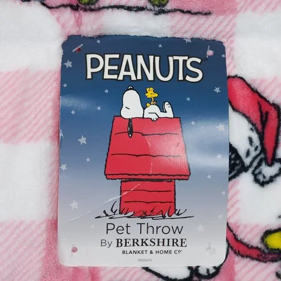 Peanuts Snoopy Woodstock Pet Throw Blanket By Berkshire Christmas Pink Plaid - Picture 4 of 12